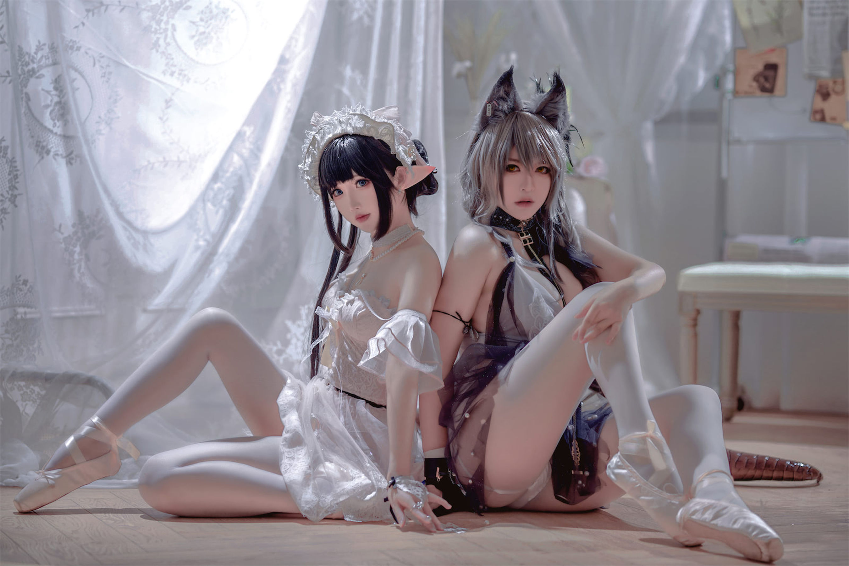 [福利COS] 可爱人气Coser面饼仙儿&amp;amp;半半子 - Arknights 黑x森蚺バレエ第2张