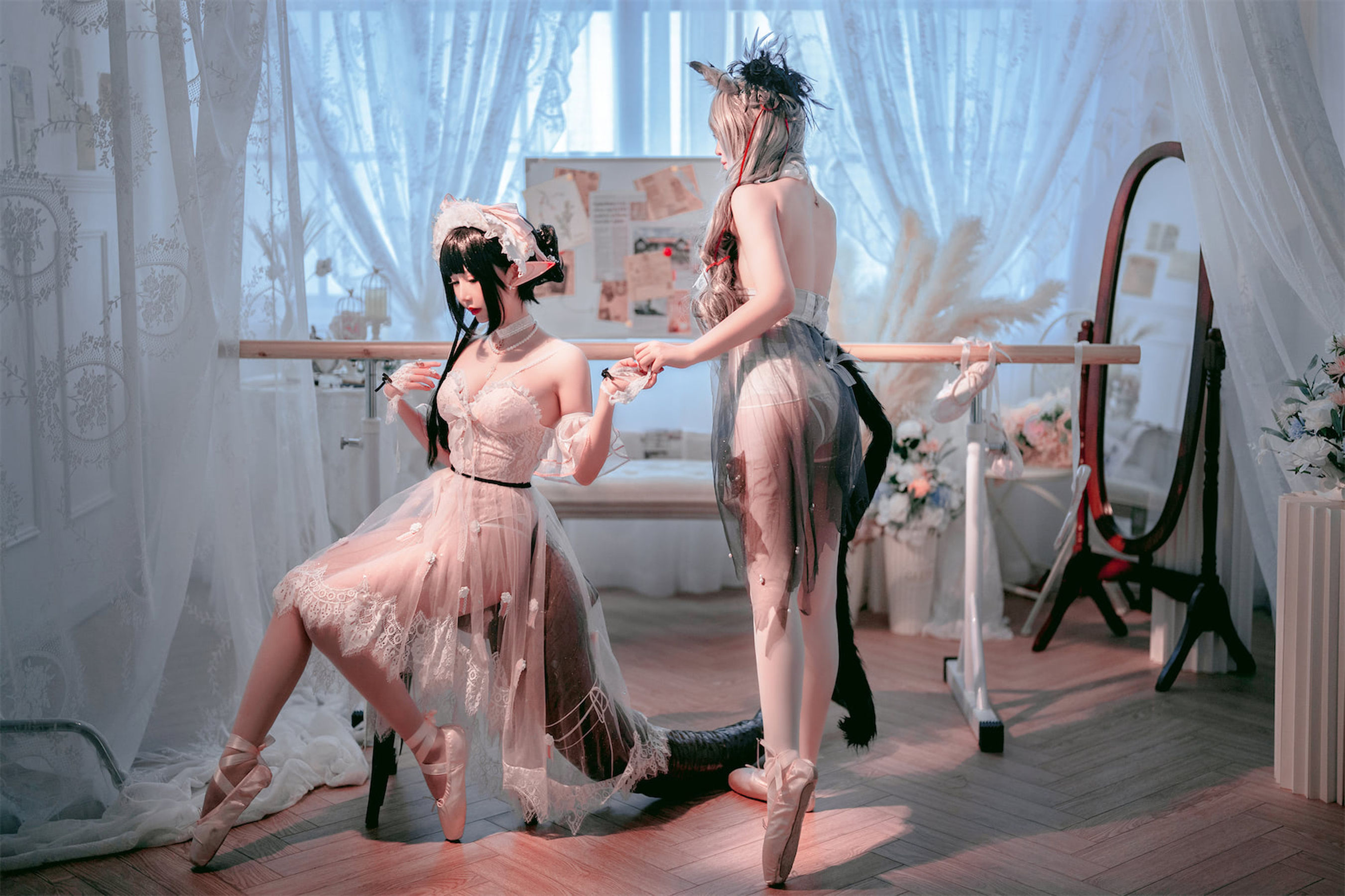 [福利COS] 可爱人气Coser面饼仙儿&amp;amp;半半子 - Arknights 黑x森蚺バレエ第15张