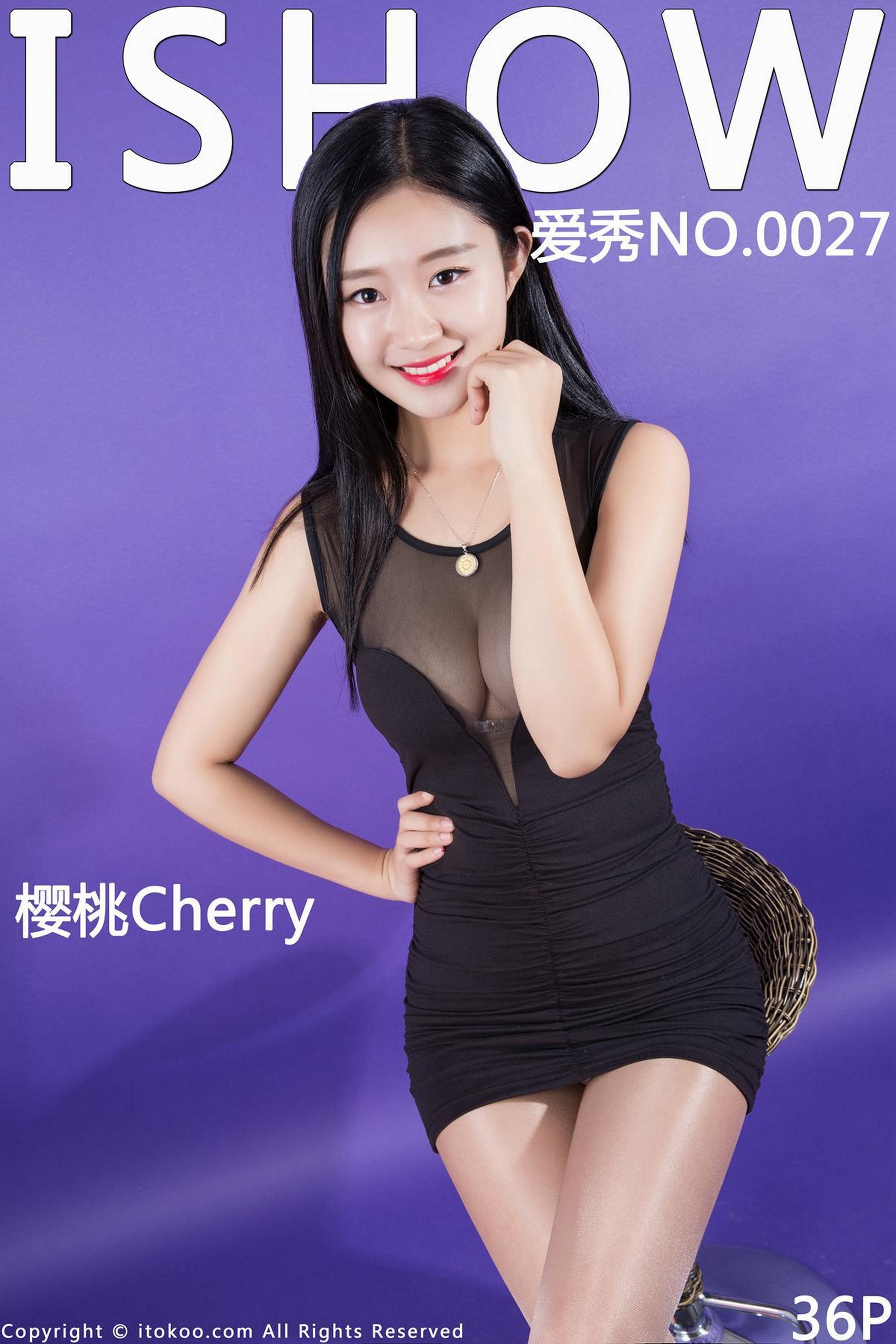 [ISHOW爱秀]黑色透视连身短裙美女Model 樱桃Cherry 肉丝美腿与黑色高跟性感写真 2016-01-23 No.027第1张