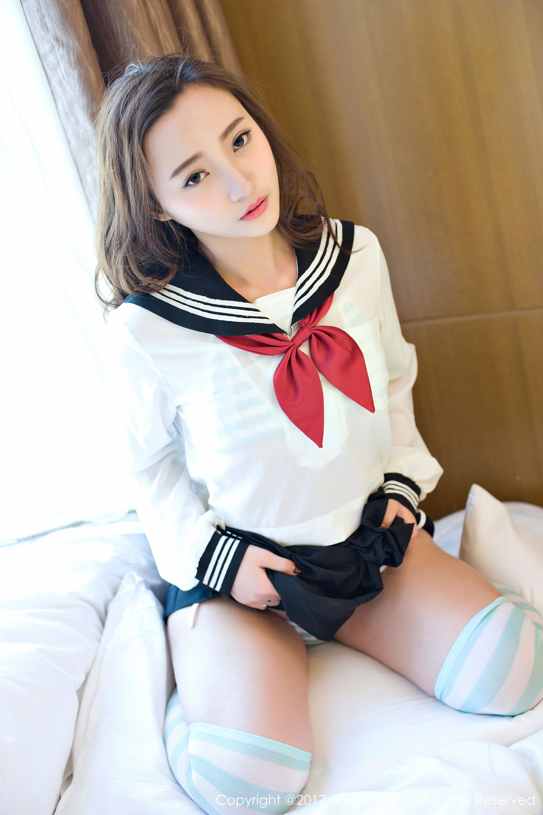  翟奥奥baby《日系学生透明制服、日系卡哇伊内衣、粉红色内衣》 秀人网XIUREN No.673第12张