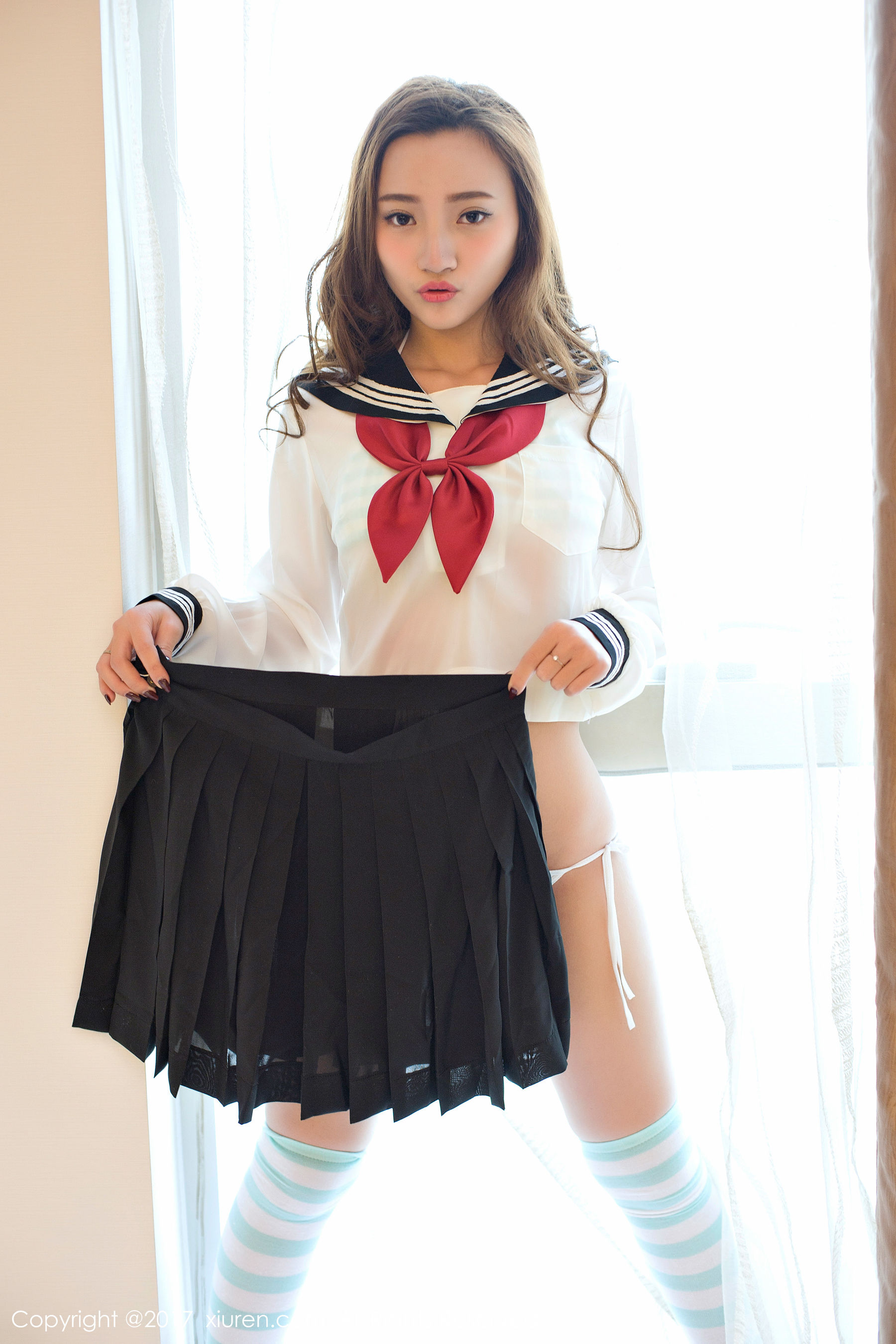  翟奥奥baby《日系学生透明制服、日系卡哇伊内衣、粉红色内衣》 秀人网XIUREN No.673第6张