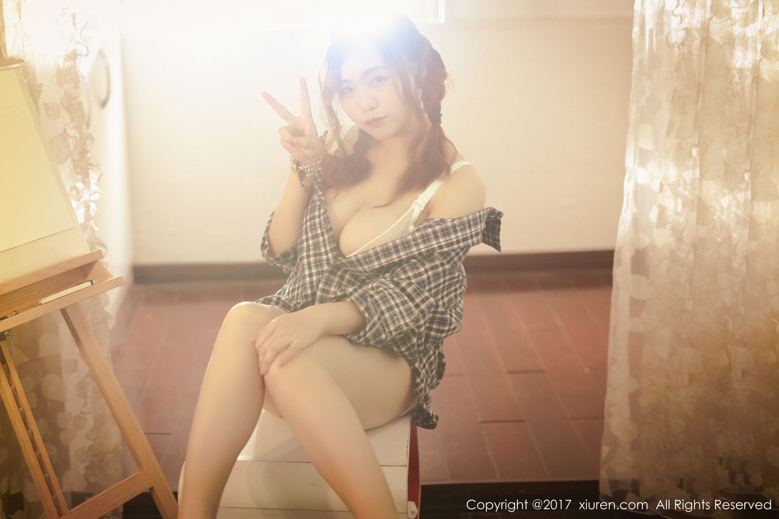  米爱Demon《格子衬衫+半透内衣系列》 秀人网XIUREN No.754第9张