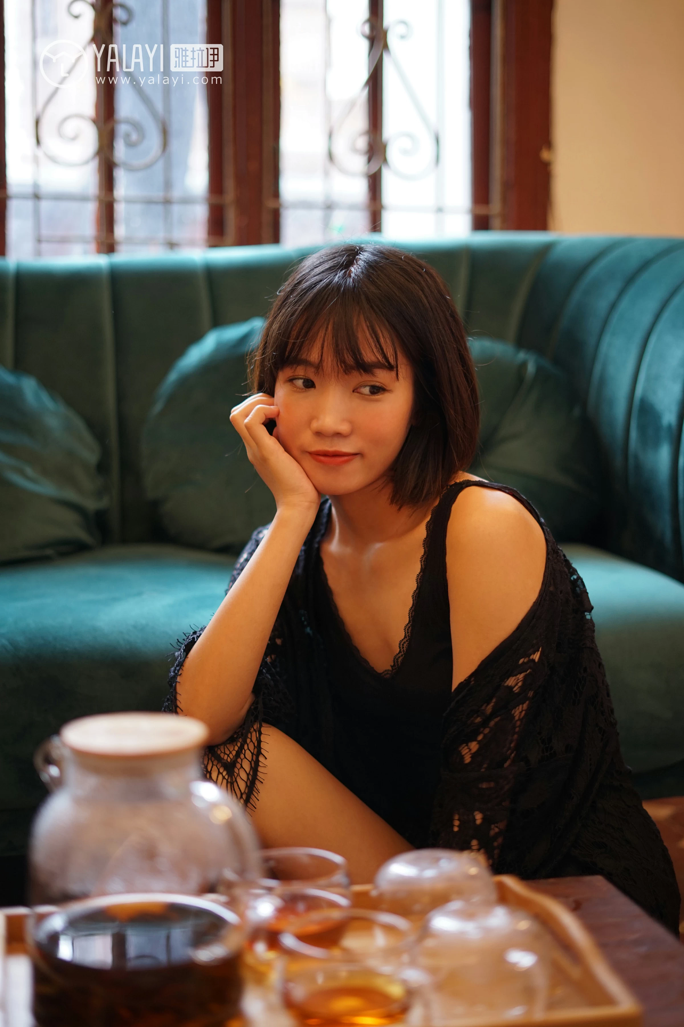 [YALAYI雅拉伊]NO.084 淤青 公主小兔子 黑色透视上衣加蕾丝镂空短裤性感私房写真集第7张