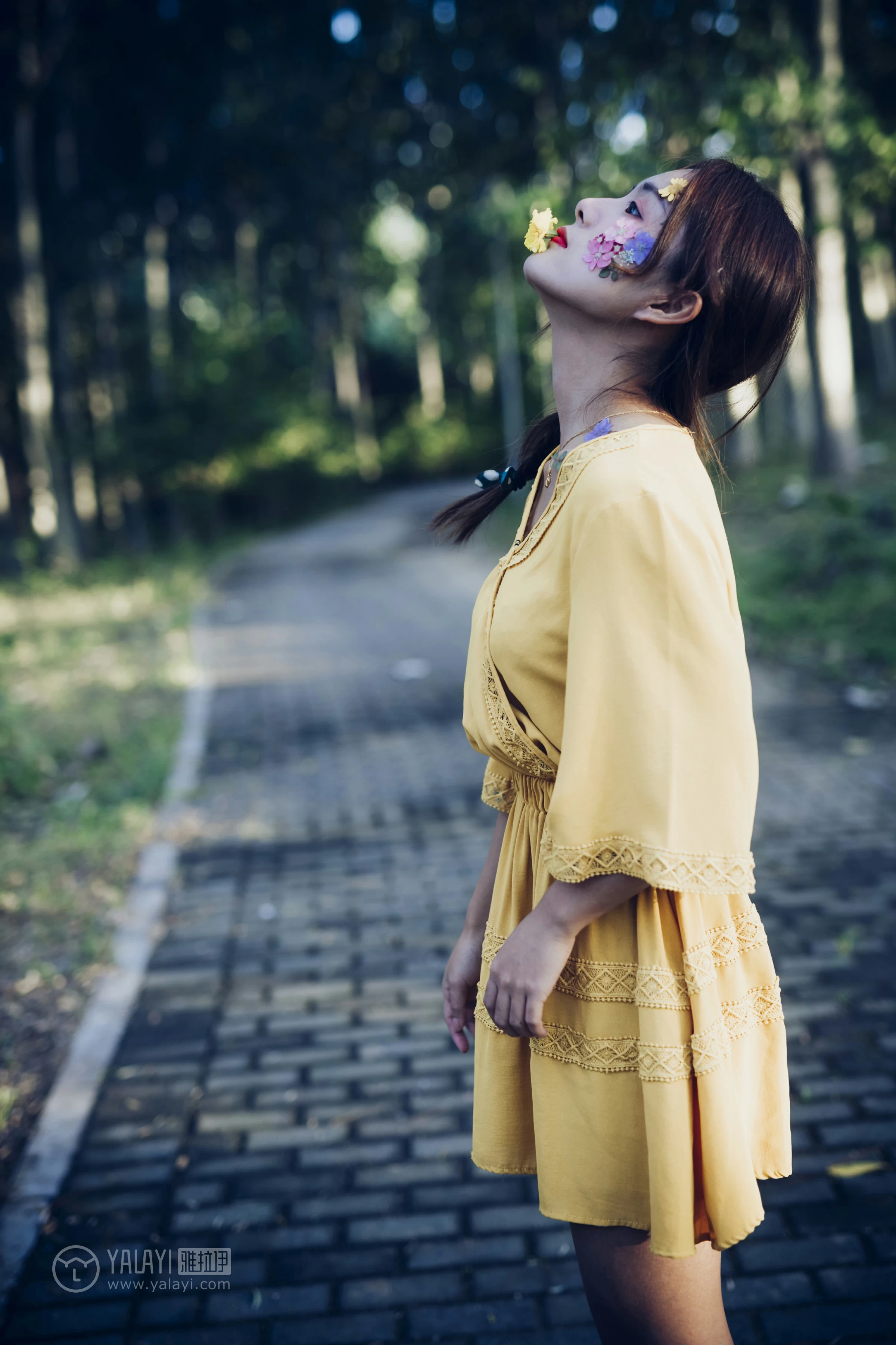[YALAYI雅拉伊]NO.117 夏日小清新 白日梦 黄色蕾丝连衣裙清纯私房写真集第16张