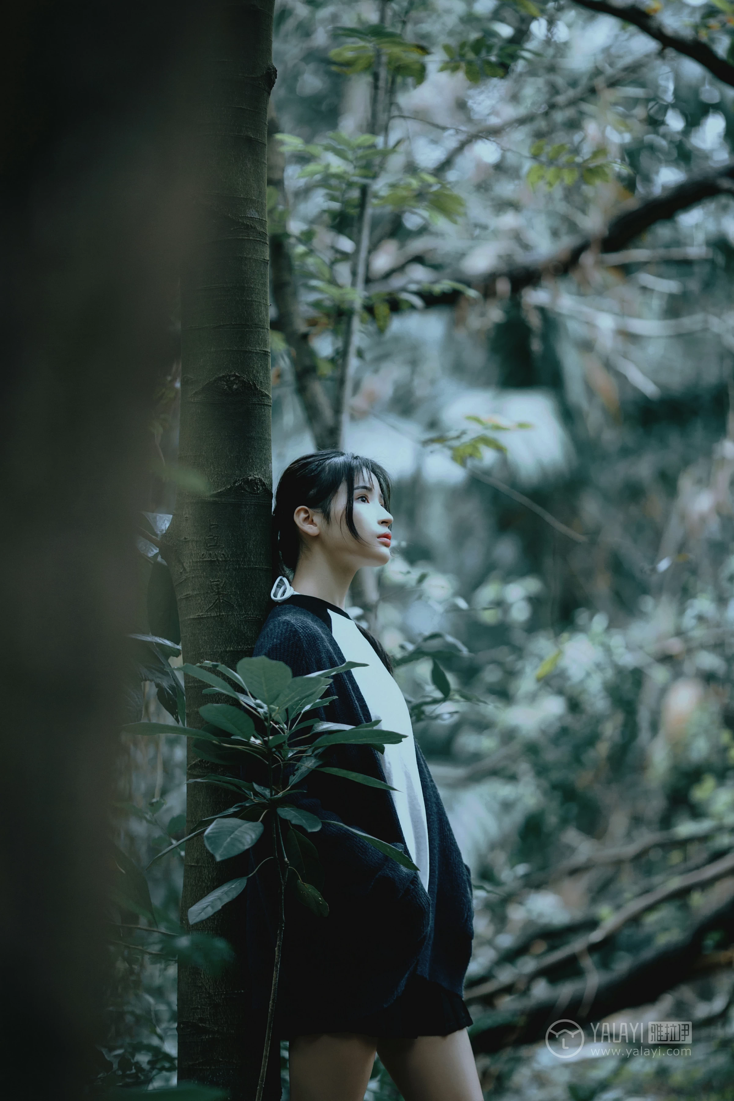 [YALAYI雅拉伊]No.183 深山漫步少女 阿惜 黑色外套与短袖加白色情趣内衣性感私房写真集第3张