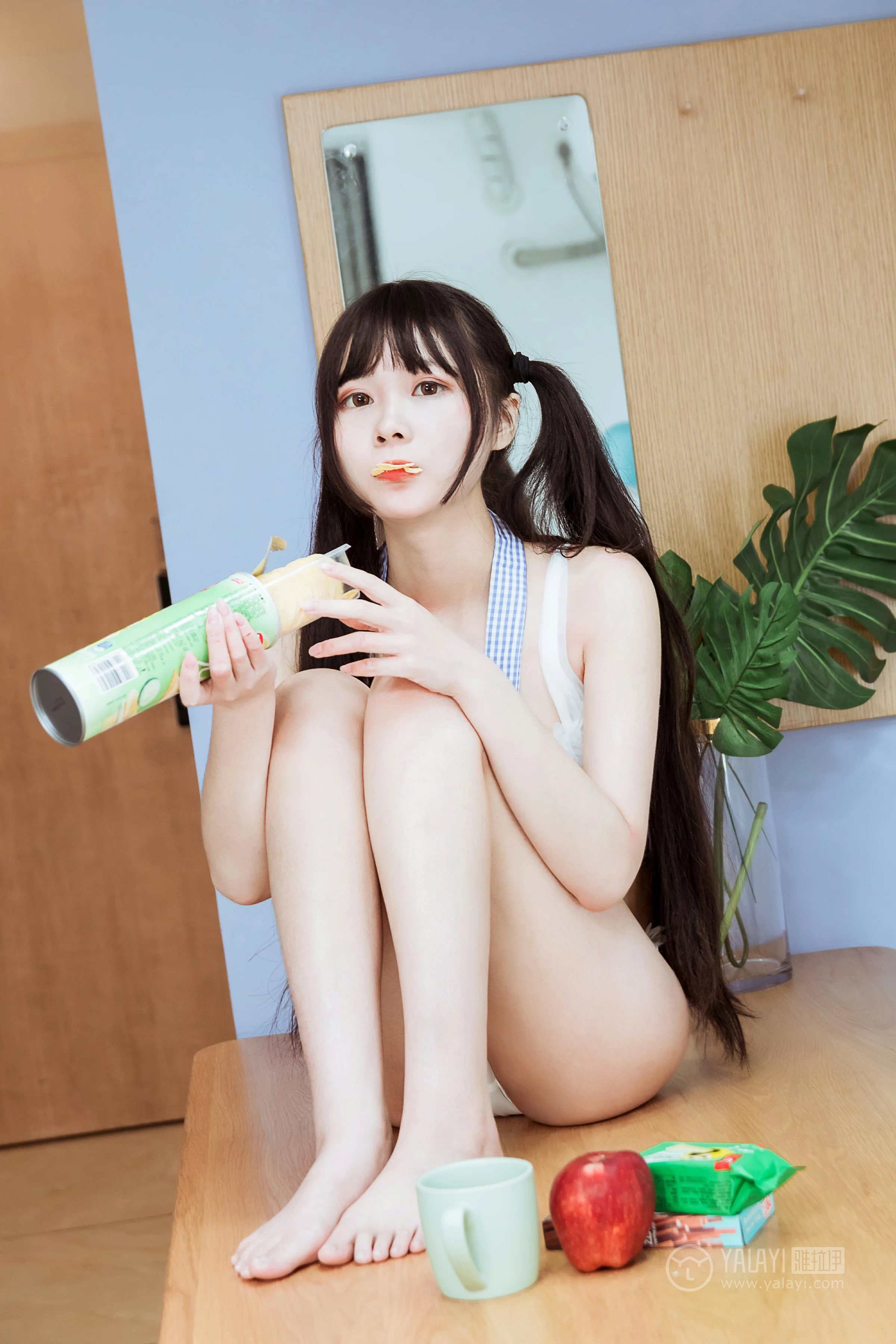 [YALAYI雅拉伊]No.204 美味厨娘 小琉 格子围裙加白色蕾丝内衣性感私房写真集第14张