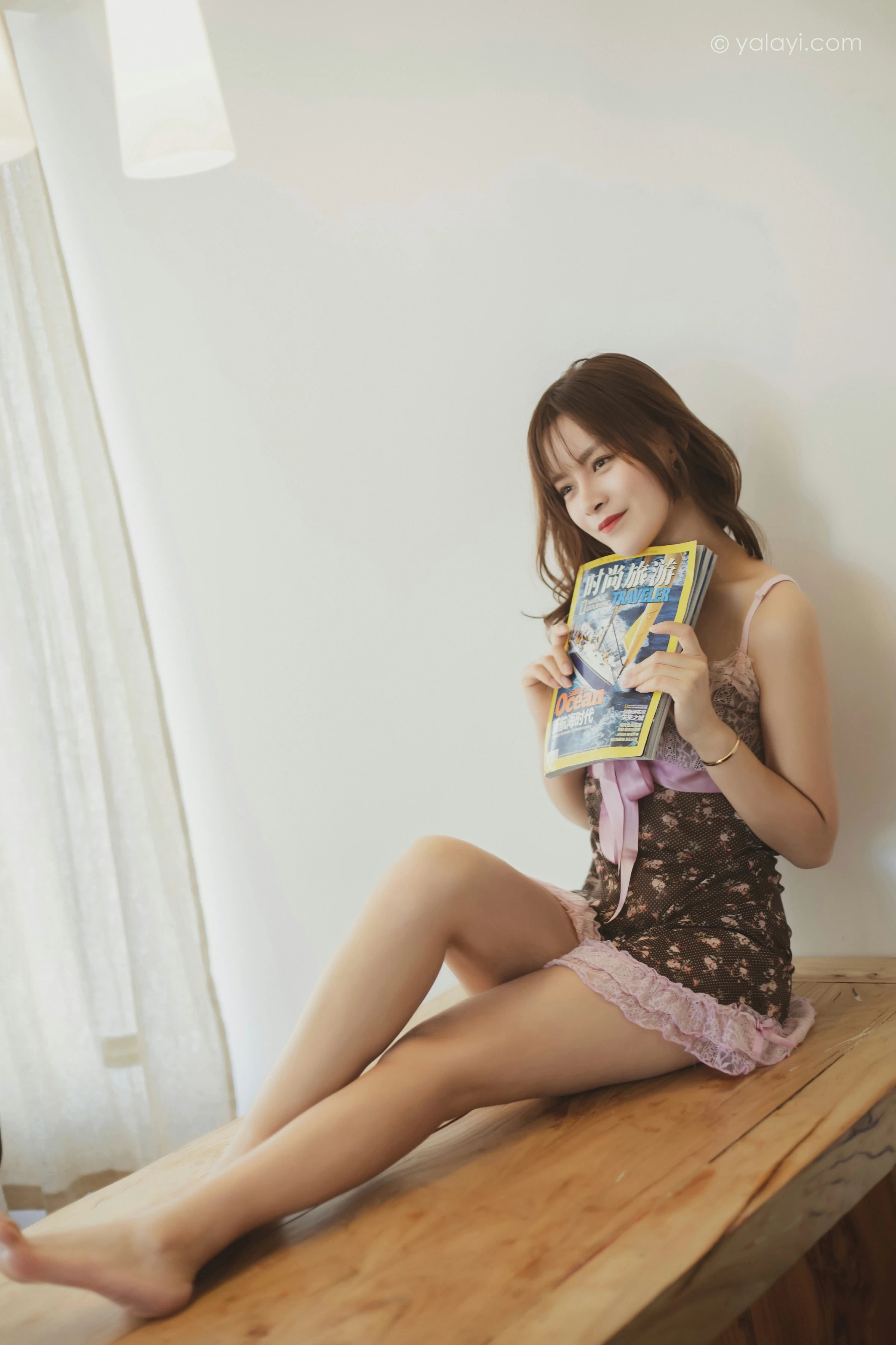 [YALAYI雅拉伊]2021.12.10 自愈 芷琳 粉色吊带蕾丝睡衣裙性感私房写真集第7张