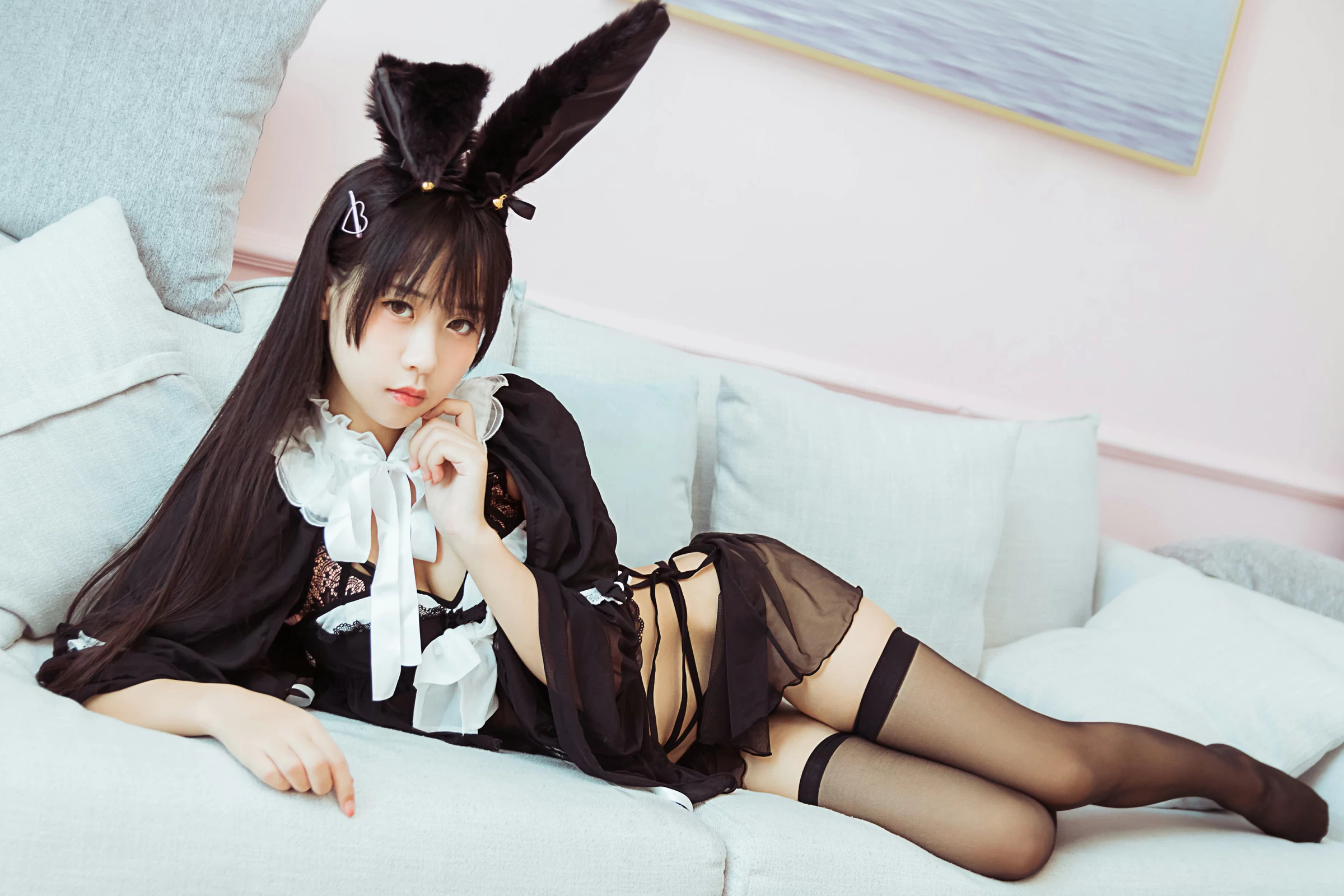 [YALAYI雅拉伊]NO.616 《今晚穿了女仆装》 甜酱吖 黑色情趣制服内衣加黑丝美腿性感私房写真集第13张