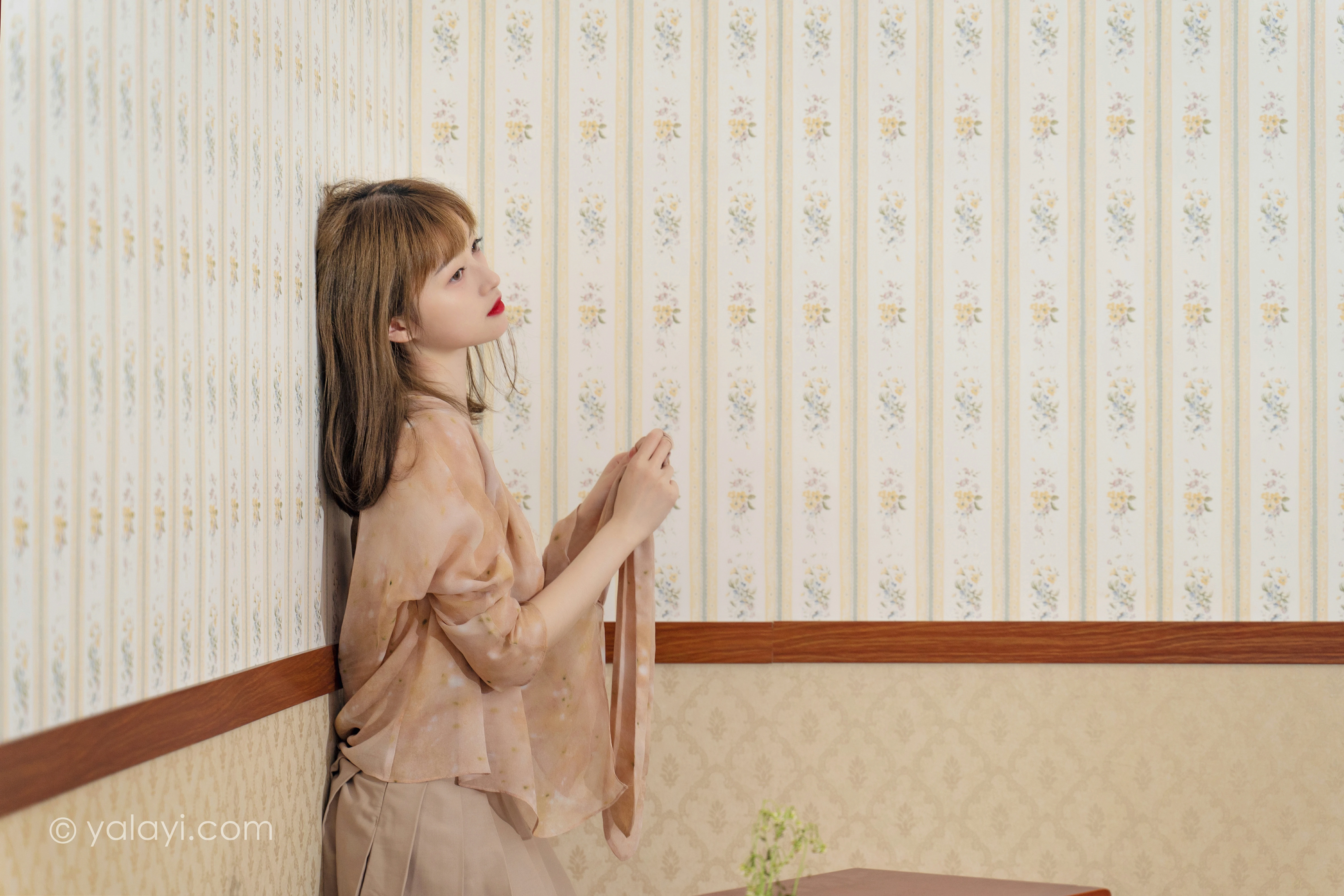 [YALAYI雅拉伊]NO.844 温柔以待 京京 粉色衬衫与短裙加蕾丝内衣性感私房写真集第12张